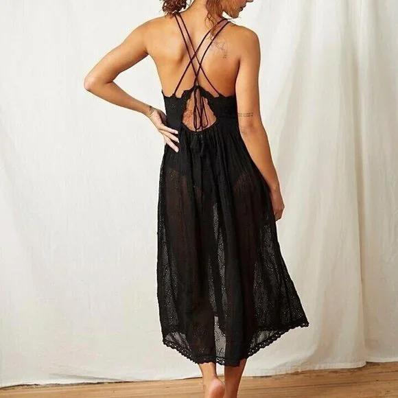 Intimately Free people Dolly Embroidered Slip Midi Dress Lace Black XS 273098 Intimately Free people Dolly Embroidered Slip Midi Dress Lace Black XS 273098